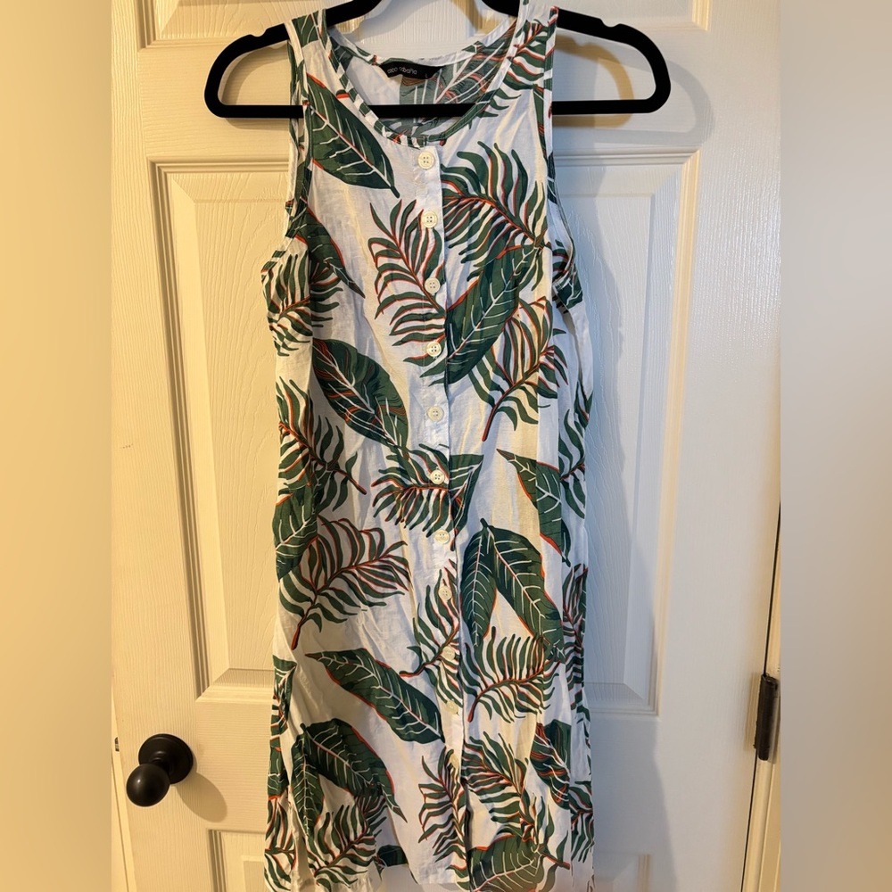 Coco Cabana Tropical Leaf Print Sleeveless Midi Dress Large